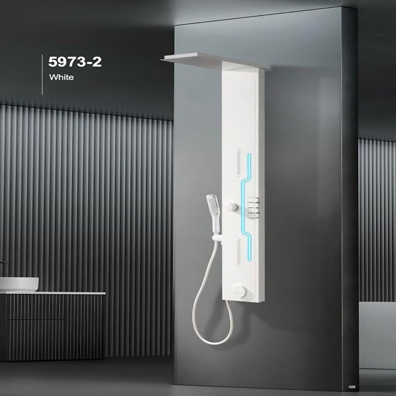 Panel de Dus Shark cu Efect de Ploaie si Jeturi cu Masaj, LED Incorporat, Alb