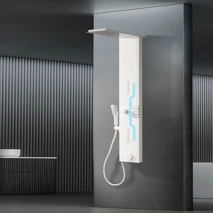 Panel de Dus Shark cu Efect de Ploaie si Jeturi cu Masaj, LED Incorporat, Alb