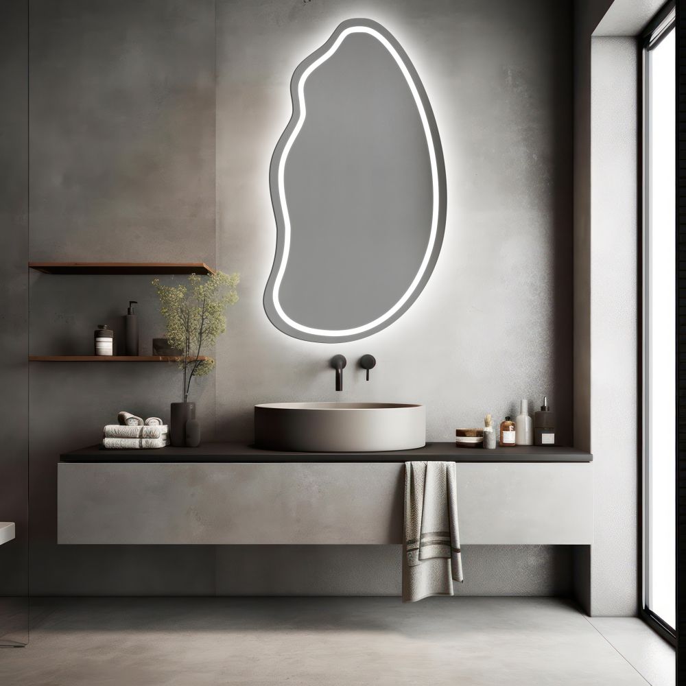 Oglinda LED Asimetrica Premium 60×100 cm, Touch, 3 Tipuri Lumina – Calda, Rece, Naturala