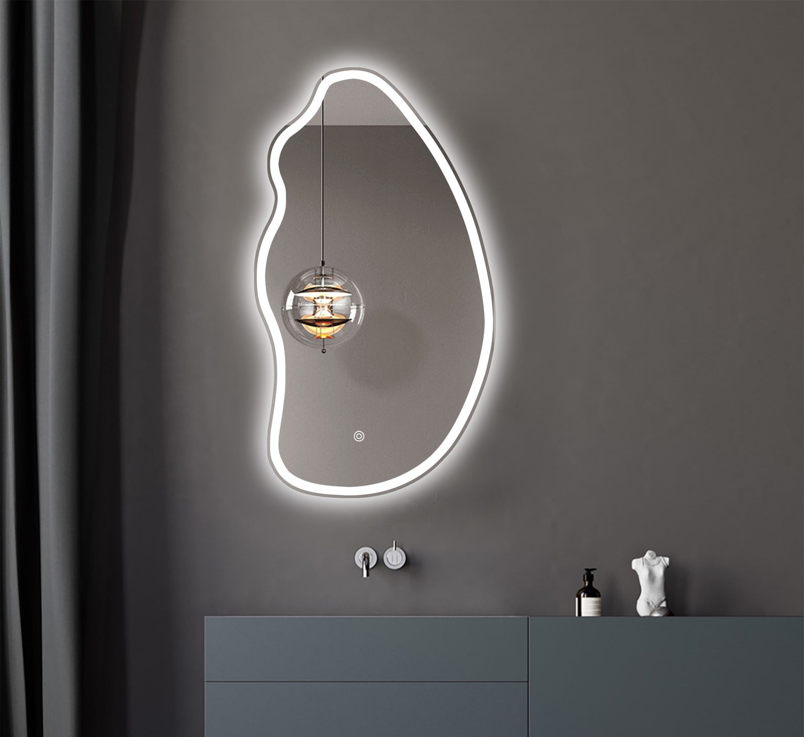 Oglinda LED Asimetrica Premium 60×100 cm, Touch, 3 Tipuri Lumina – Calda, Rece, Naturala
