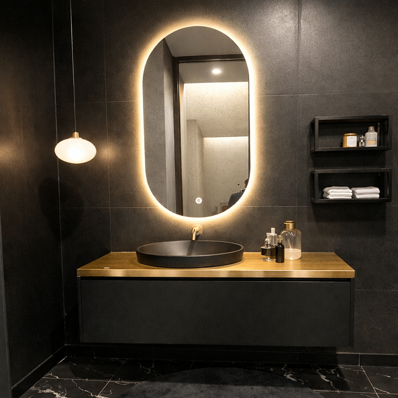 Oglinda LED Ovala Premium 60×100 cm, 3 Tipuri de Lumina – Calda, Rece, Neutra