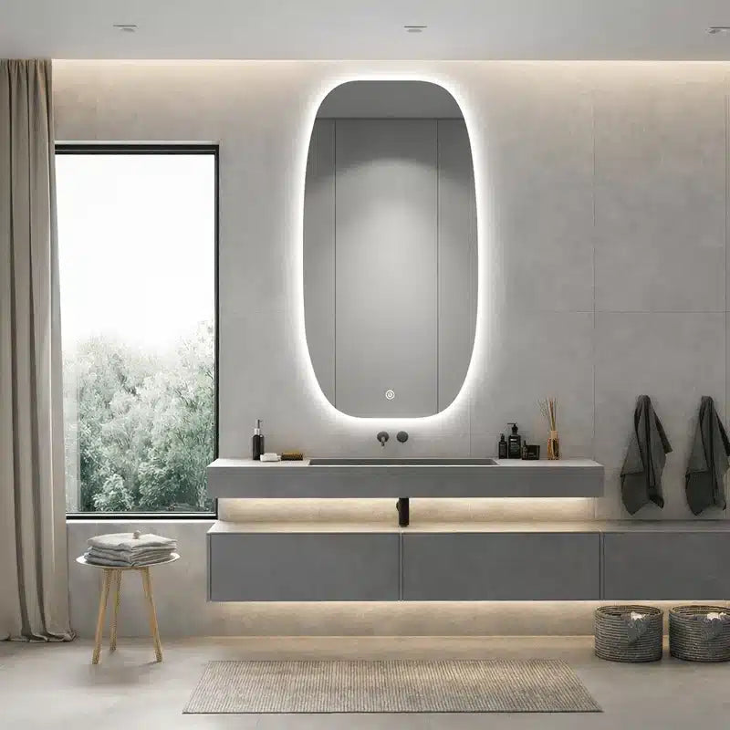 Oglindă LED Ovala Premium 60×90 cm, 3 Tipuri de Lumină – Calda, Rece, Neutra