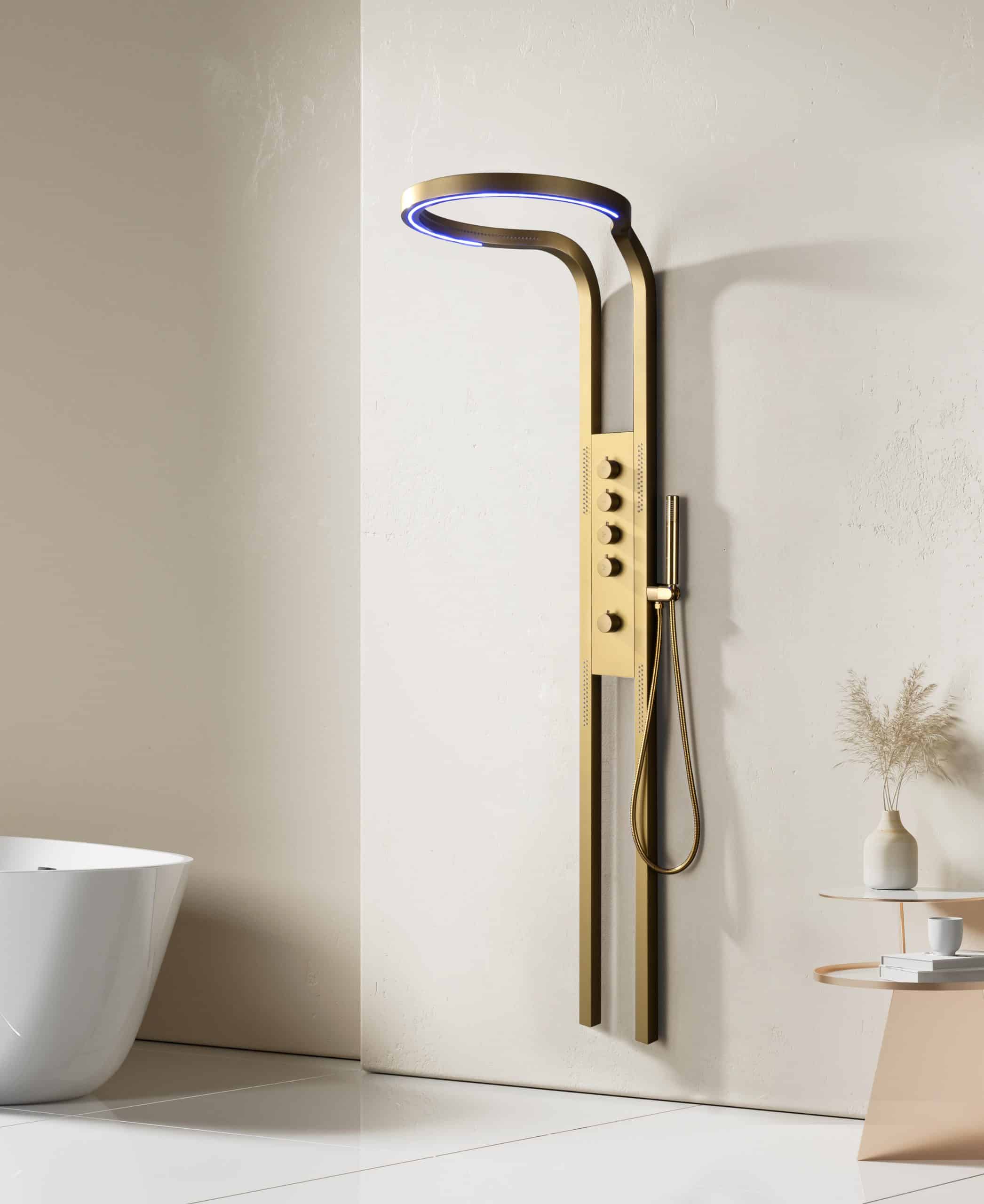 Panel de Dus Lux Imperial cu LED Inclus, Efect de Ploaie, 5 Functii Apa, Auriu