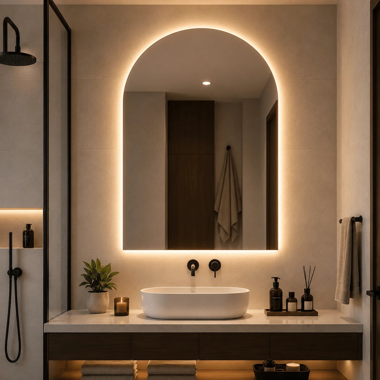 Oglindă LED Premium 75×80 cm, 3 Tipuri de Lumină – Calda, Rece, Neutra, Cu Buton Touch