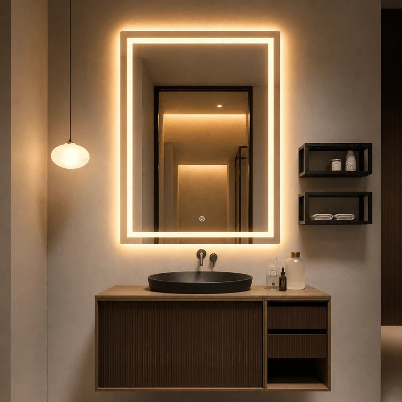 Oglindă LED Premium Dreptunghiulară, 60×80 cm, Iluminare Față-Spate, Dimabilă, Touch, Copper-Free
