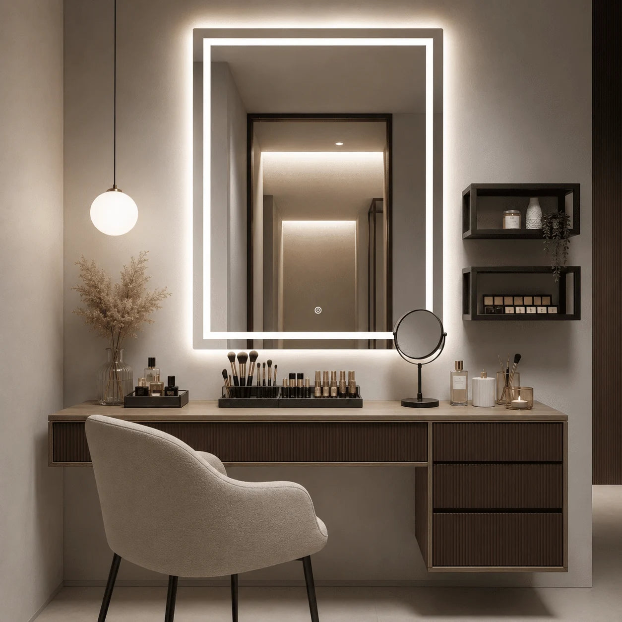 Oglindă LED Premium Dreptunghiulară, 60×80 cm, Iluminare Față-Spate, Dimabilă, Touch, Copper-Free