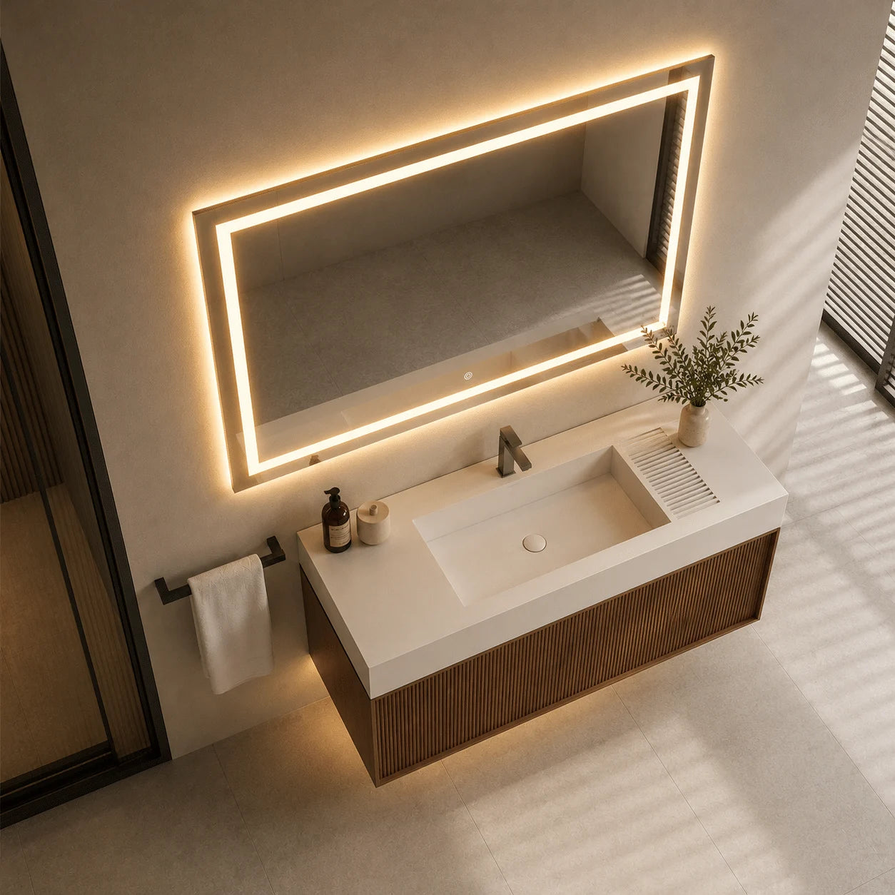 Oglindă LED Premium Dreptunghiulară, 80×60 cm, Iluminare Față-Spate, Dimabilă, Touch, Copper-Free
